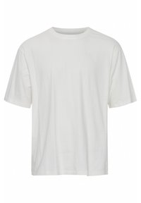 White short-sleeve t-shirt with a crew neck, made of soft cotton fabric, featuring a relaxed fit and straight hem. No patterns or embellishments.