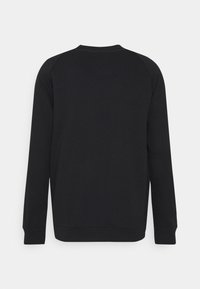 Svart sweatshirt, lång ärm, rund halsringning, tillverkad av mjukt tyg, med en enkel design som har ribbade mudd och fåll. Bakvy visas.