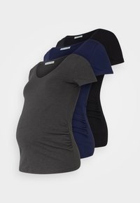 V NECK BASIC MATERNITY 3 PACK - Camiseta básica - black/dark grey/dark blue