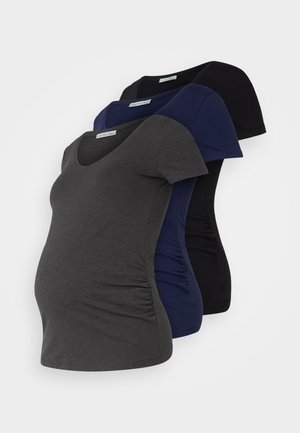V NECK BASIC MATERNITY 3 PACK - T-shirts - black/dark grey/dark blue