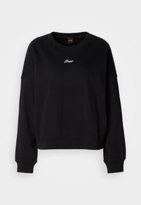 Μαύρο φούτερ με μακριά μανίκια, στρογγυλή λαιμόκοψη και ριμπ μανσέτες. Διαθέτει λευκό κεντημένο λογότυπο «BOSS» στο μπροστινό μέρος. Μαλακή υφή υφάσματος.