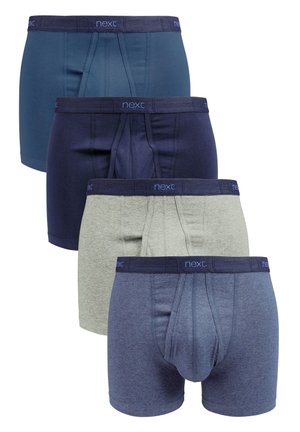 Herren-Boxershorts in vier Farben: Dunkelblau, Marineblau, Hellgrau und Melangeblau. Mit elastischen Taillenbünden mit Markenlogo und atmungsaktivem Material.