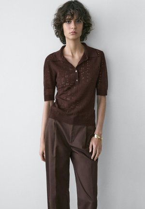 Massimo Dutti SHORT SLEEVE WITH POLO COLLAR - Striktrøje - mottled dark brown