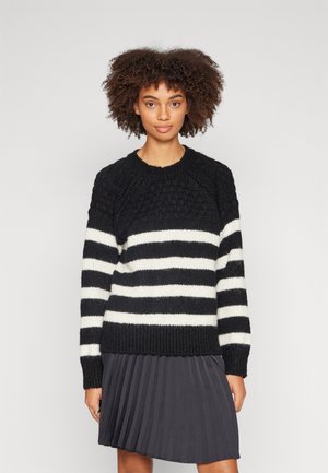 ONLBILLIE LIFE STRIPE O-NECK - Strickpullover - black/cloud dancer