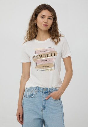 Terranova SCRITTA E LAMINATA - T-shirt con stampa - bianco lana