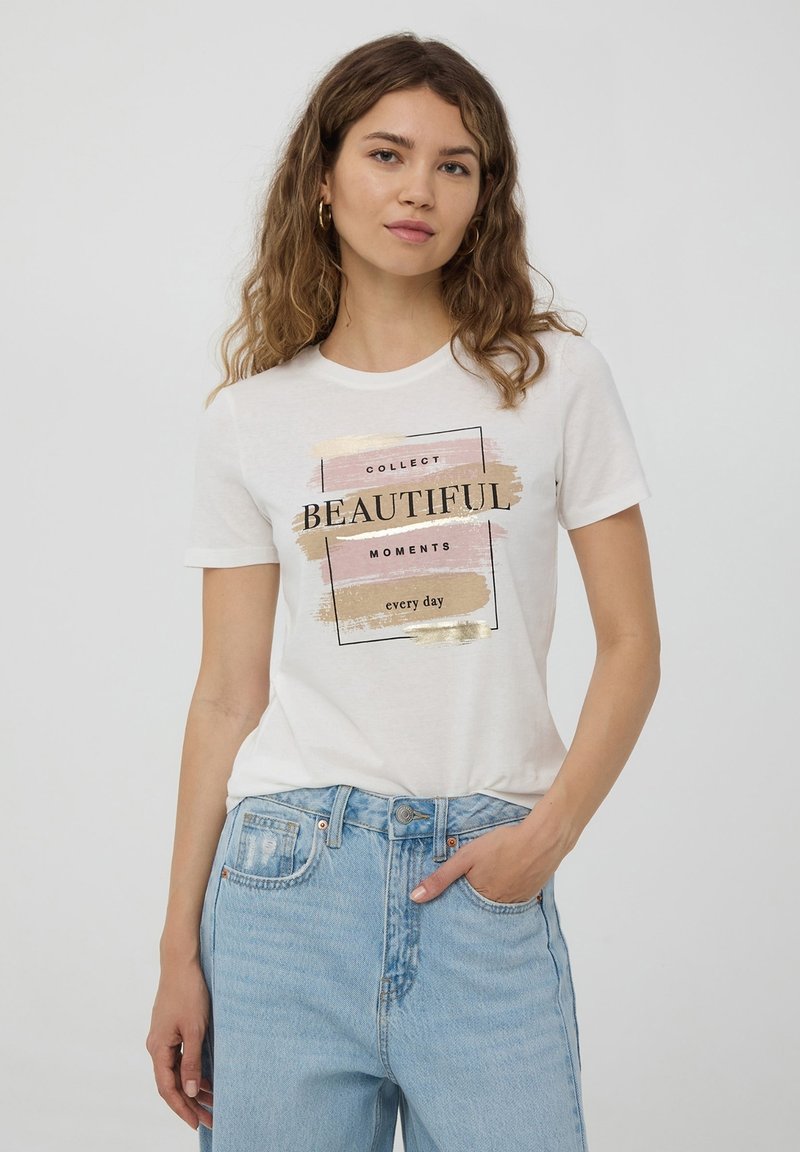 Terranova SCRITTA E LAMINATA - T-shirt con stampa - bianco lana