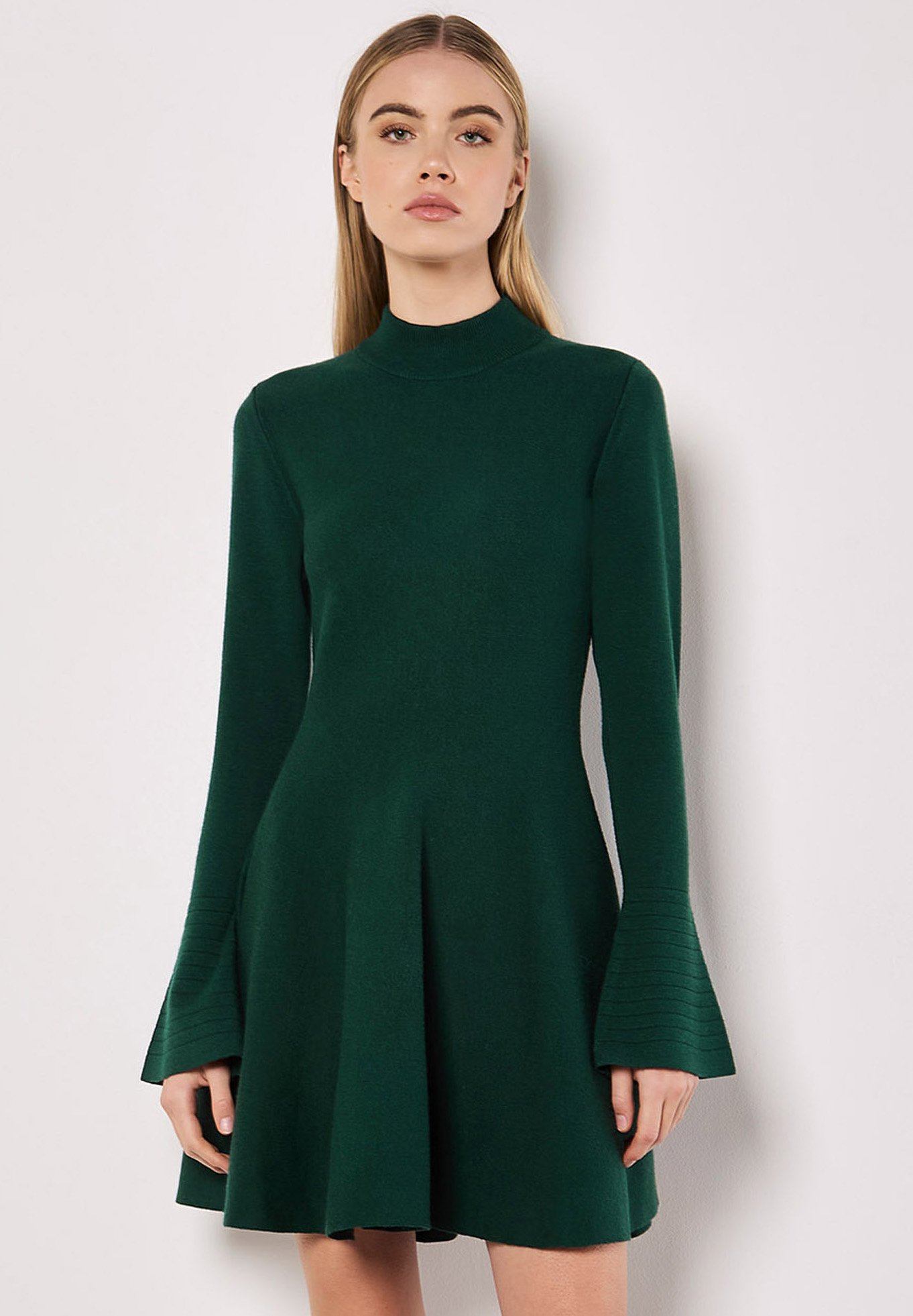 Apricot BELL SLEEVE SKATER MINI Gebreide jurk green/groen