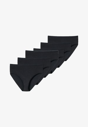 Black cotton brief underwear, six pieces, featuring a smooth texture, high waist, and minimalistic design. No patterns or visible branding.