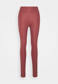 Leggings taille haute, ajustés, dans une couleur bordeaux rougeâtre. Fabriqués à partir d'un matériau lisse et extensible, avec un design minimaliste et sans motifs visibles.