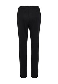 Svarta träningsbyxor med elastisk midja, tapered ben och elastiska ankle cuffs. Tillverkade av mjukt, stretchigt tyg med en slät yta.