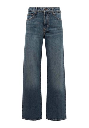 Weite Jeans aus dunkelblauem Denim mit klassischem Fünf-Taschen-Design, Gürtelschlaufen und einem Knopfverschluss.