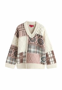 Pulover - neutral patched v-neck