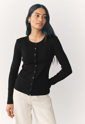Next Regular Fit - Henley Button Through Long Sleeve Ribbed - Vest - black