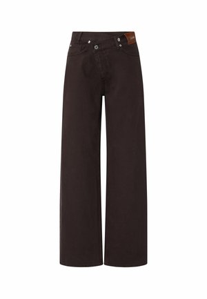 LIU JO, LIU JO STRAIGHT TROUSERS WITH ASYMMETRICAL WAISTBAND - Χαλαρό τζιν - Dark brown