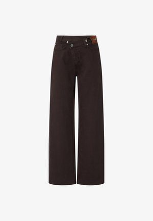 LIU JO, LIU JO STRAIGHT TROUSERS WITH ASYMMETRICAL WAISTBAND - Jean large - Dark brown