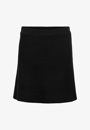 Gonna nera a maglia con vita aderente, forma svasata e tessuto testurizzato. Nessun motivo o accento visibile.