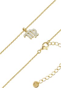 Zlatna verižica z obeskom znamenja Device, ki se blešti, z naprstnim zapiranjem in nastavljivo dolžino, ki prikazuje fino podrobnost in sijaj.