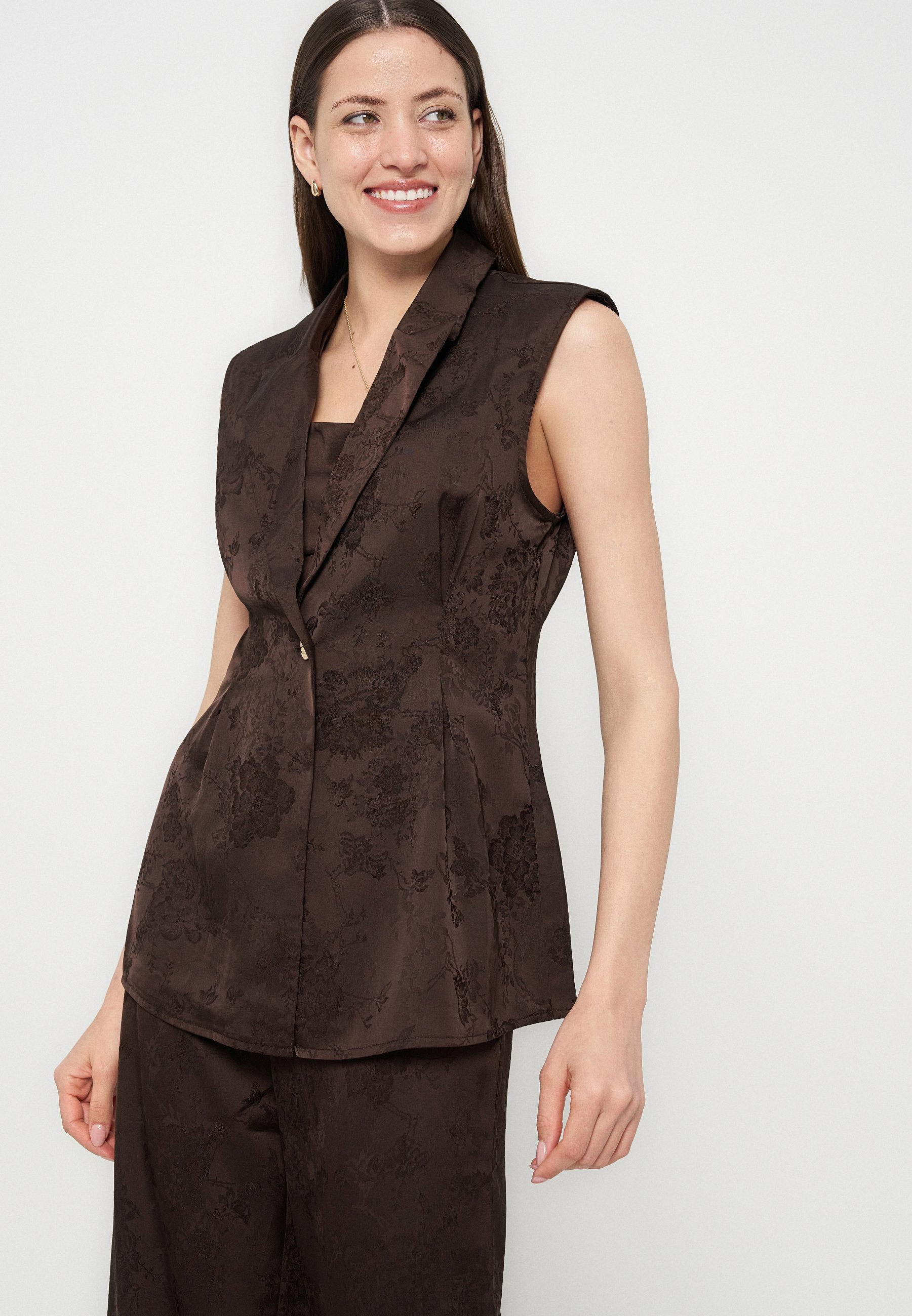 Anna Field SET - JACQUARD TROUSER & VEST - Waistcoat - dark brown