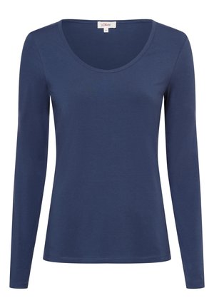 Marineblauw shirt met lange mouwen, ronde halslijn, slim fit en gladde stof, maat 36, merk s.Oliver.