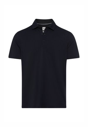 Polo shirt blu navy realizzato in tessuto morbido, con colletto classico, maniche corte e pattina con tre bottoni, dal design semplice.