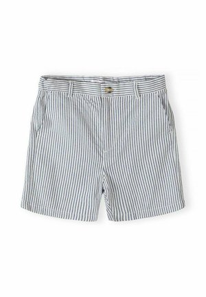 Szorty z bawełny w szare i białe paski, z przednimi kieszeniami, szlufkami na pasek i zapięciem na guzik.