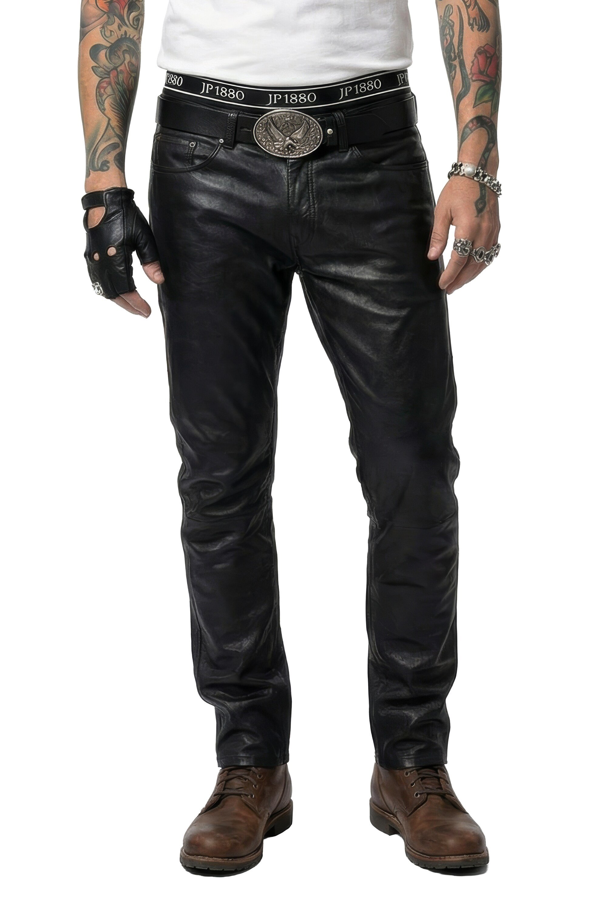 JP1880 Leather trousers - black - Zalando
