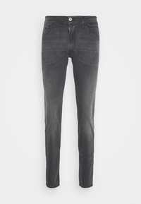 Slim-fit šedé džíny z denimu s předním knoflíkem a zipem, pětovým designem kapes a poutky na opasek.