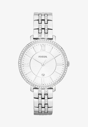 Orologio in acciaio inox argento con quadrante rotondo, numeri romani, una lunetta impreziosita da cristalli e un design a bracciale multi-link.