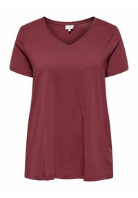 Bordeaux V-hals t-shirt van zachte katoenmix, met korte mouwen, een relaxte pasvorm en subtiele zijsplitten voor extra comfort.