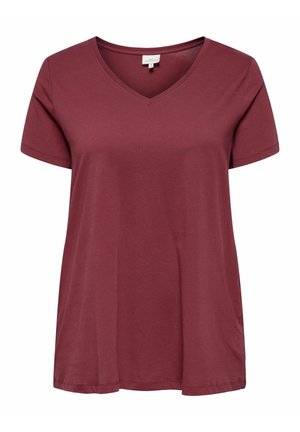 Maroon V-hals T-shirt lavet af blød bomuldsblanding, med korte ærmer, en afslappet pasform og subtile sideslidser for ekstra komfort.