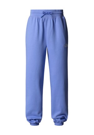 Vaatekappaleet: vaaleansiniset collegehousut, joissa on joustava vyötärö ja kiristysnauha. Housuissa on resorit nilkoissa. "The North Face" -logo painettuna hienovaraisessa suunnittelussa.