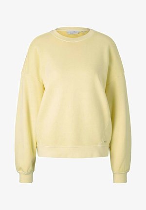 Yellow sweatshirt made of soft fabric, featuring a crewneck design, drop shoulders, and fitted cuffs. Smooth texture with minimal accents.