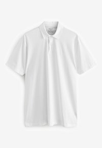 Hvid polo-shirt lavet af bomuld, med en klassisk krave, tre-knaps placket og et lille broderet logo på brystet.