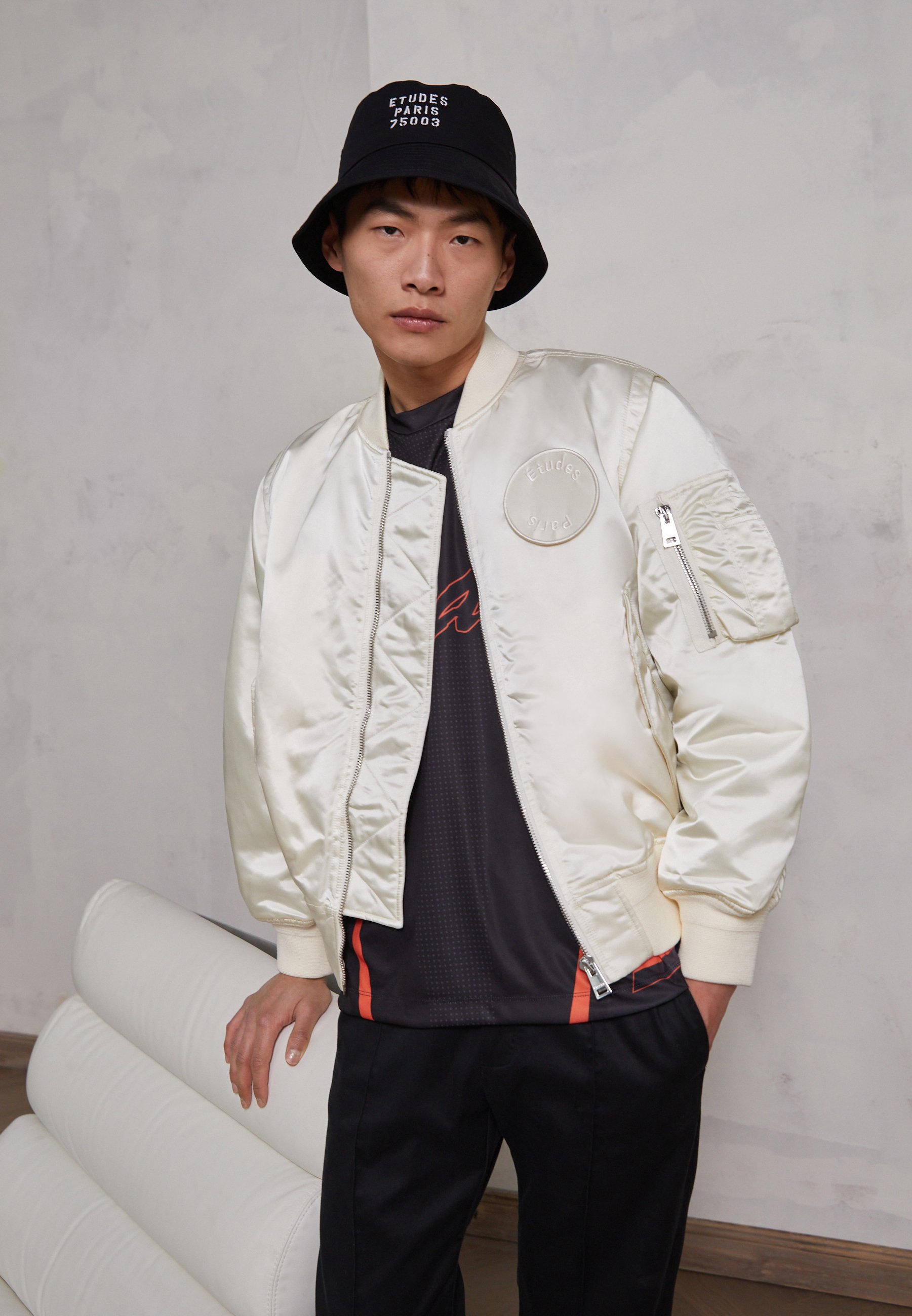 white bomber jacket