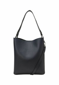 Sac à main en cuir marine avec une finition texturée, présentant un dessus arrondi, une courte poignée et une longue sangle réglable.