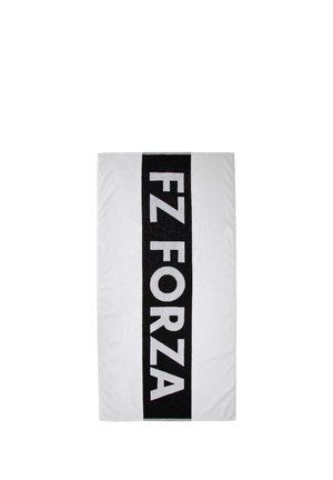 Hvidt håndklæde med en lodret sort stribe i midten, der viser den fede tekst "FZ FORZA" i hvide bogstaver.