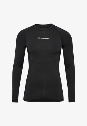 Langärmliges Sportshirt in Schwarz mit einer figurbetonten Passform. Hergestellt aus glattem, dehnbarem Material. Mit Hummel-Logo in Weiß auf der Brust.