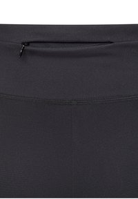 Čierne športové nohavice s hladkým povrchom, vysokým pásom a nenápadným vreckom so zipsom vzadu na uloženie vecí.