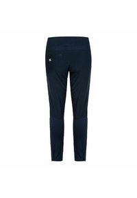 Marineblauwe sportbroek met een met rits afsluitbare achterzak en een licht taps toelopend beenontwerp.