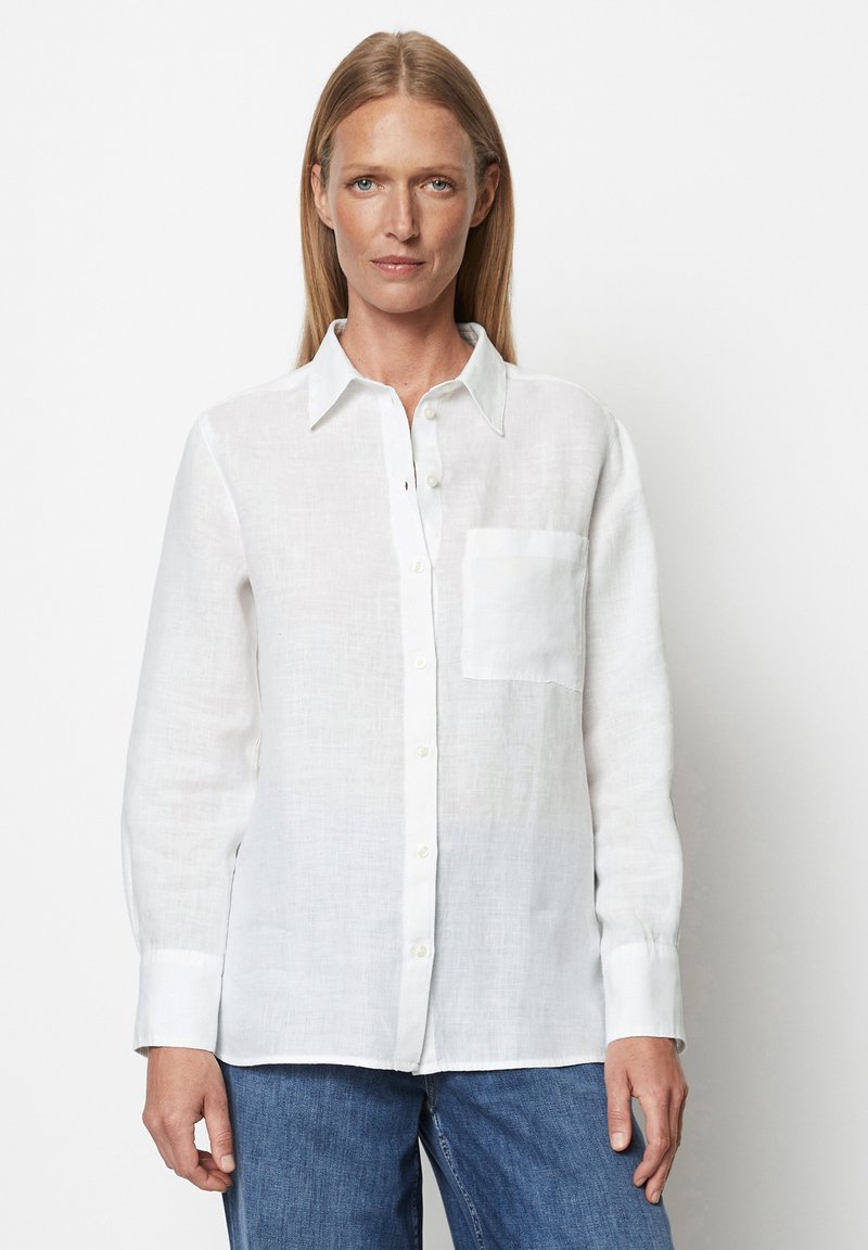 Marc O'Polo BLOUSE EASY SHAPED LONG SLEEVE CHEST POCKET SOLIDw - Pogājama blūze - white