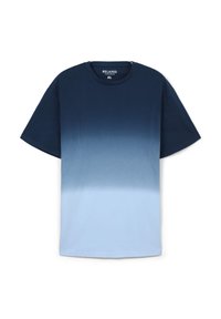 T-shirt a maniche corte in gradiente ombre dal blu navy al blu chiaro, realizzato in morbido cotone, con scollatura a girocollo e design morbido.