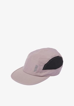 Light purple cap with a curved brim, mesh black side panels, gray logo detail, and visible stitching. Made from lightweight fabric.