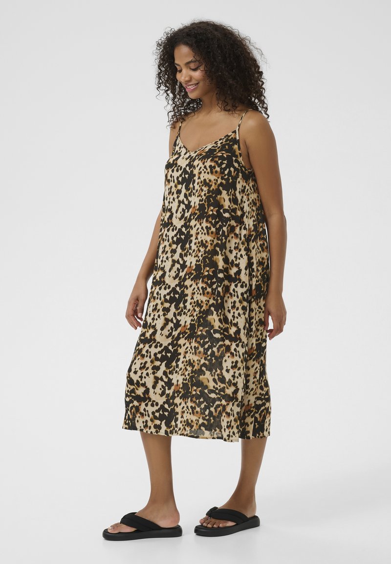 amber brown leopard print midi dress Kaffe KATHORA - Day Halterneck dress