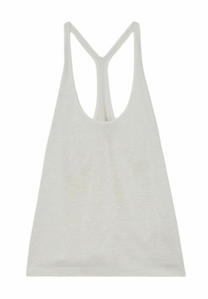 Hvid ærmeløs tanktop med racerback-design lavet af letvægtsstof.