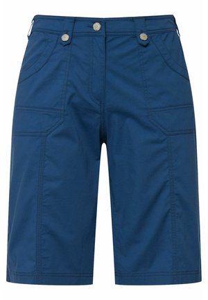 Námořnické modré šortky vyrobené z lehkého materiálu mají prošívané detaily a dva kovové knoflíky v pase, s bočními kapsami.