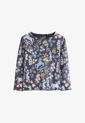 Next, Top s dlhým rukávom - navy floral unicorn