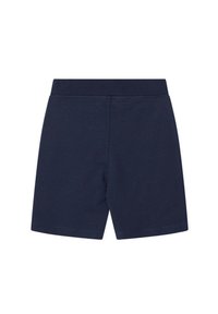 Marineblauwe katoenen shorts met een rekbare tailleband. Rechte snit en eenvoudig ontwerp, zonder patronen of zichtbare hardware.