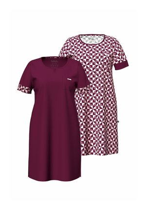 Ulla Popken T-SHIRT DRESSES, 2-PACK, CHECK, CREW NECK, SHORT SLEEVE - Nachtjapon - dark berry