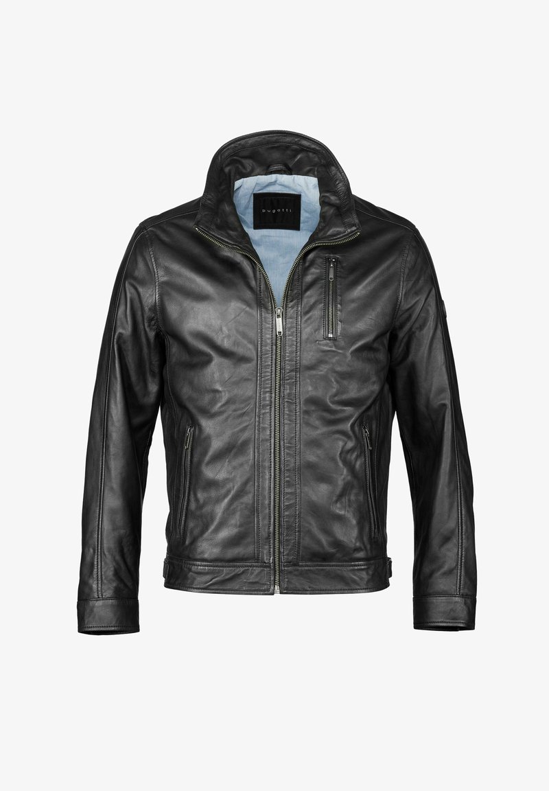 Must must nahktak jacket kõrge kraega, ees lukud ja küljetaskud. Omab sujuvat tekstuuri ja minimalistlikku disaini. Vooderatud sisemus.