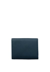 Navyblauwe leren portemonnee met een gladde textuur, een bi-fold ontwerp en gestikte randen, met een subtiele glans en geen zichtbare hardware.